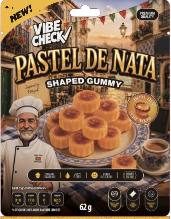 Vibe Check Pastel de Nata shaped gummy pouch