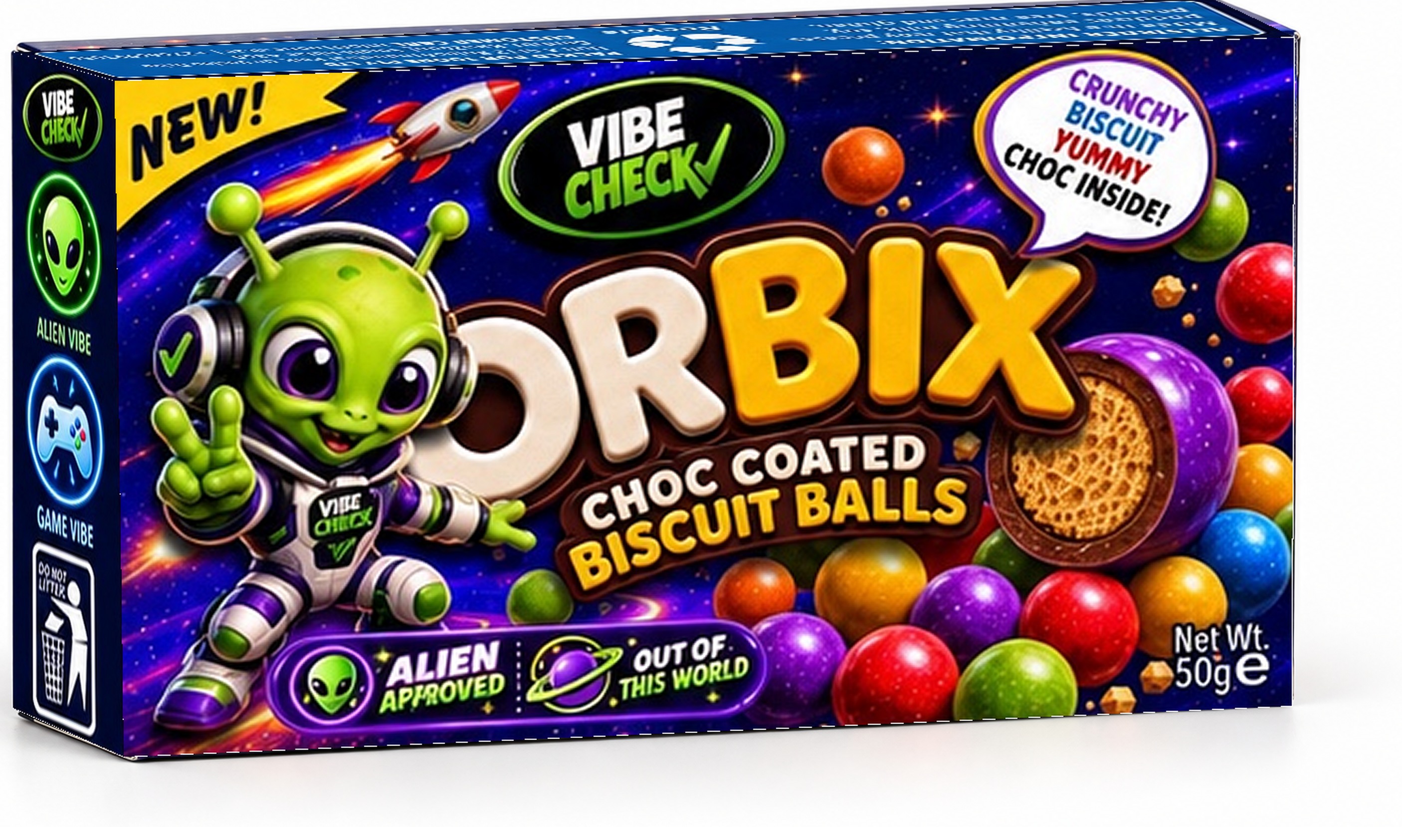 Orbix chocolate-coated biscuit balls retail box